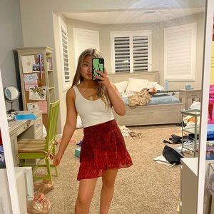 FREE PEOPLE RED PATTERNED SKIRT